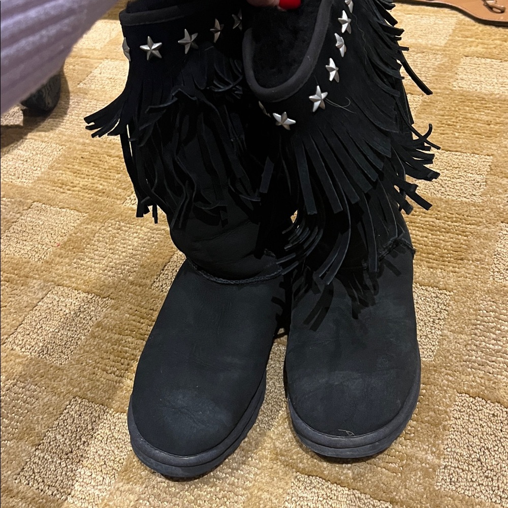 Jimmy Choo Black Fringe Boots with Star Details